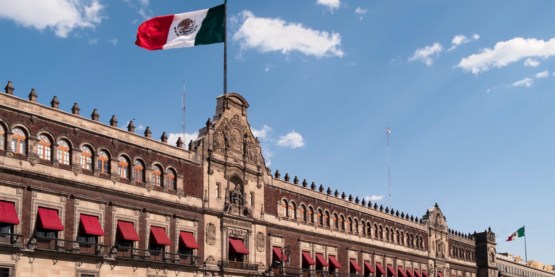 The main entrance to The National Palace or Palacio Nacional in Mexico City.