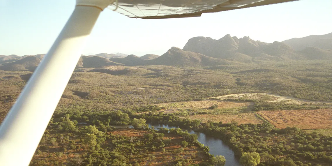 Aerial view of a river near the US-Mexico border.