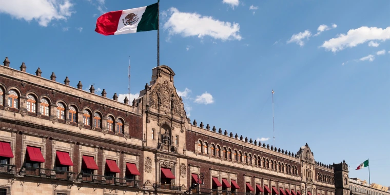 The main entrance to The National Palace or Palacio Nacional in Mexico City.