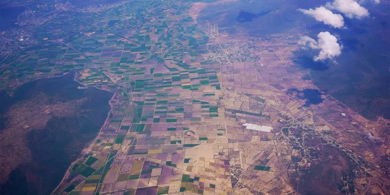 Aerial view of the U.S. and Mexico border.